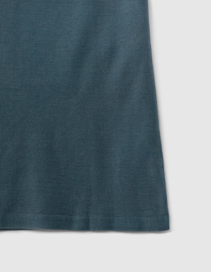 Blaues Damen-T-Shirt, Rippenstrick, Spitzenrand-3