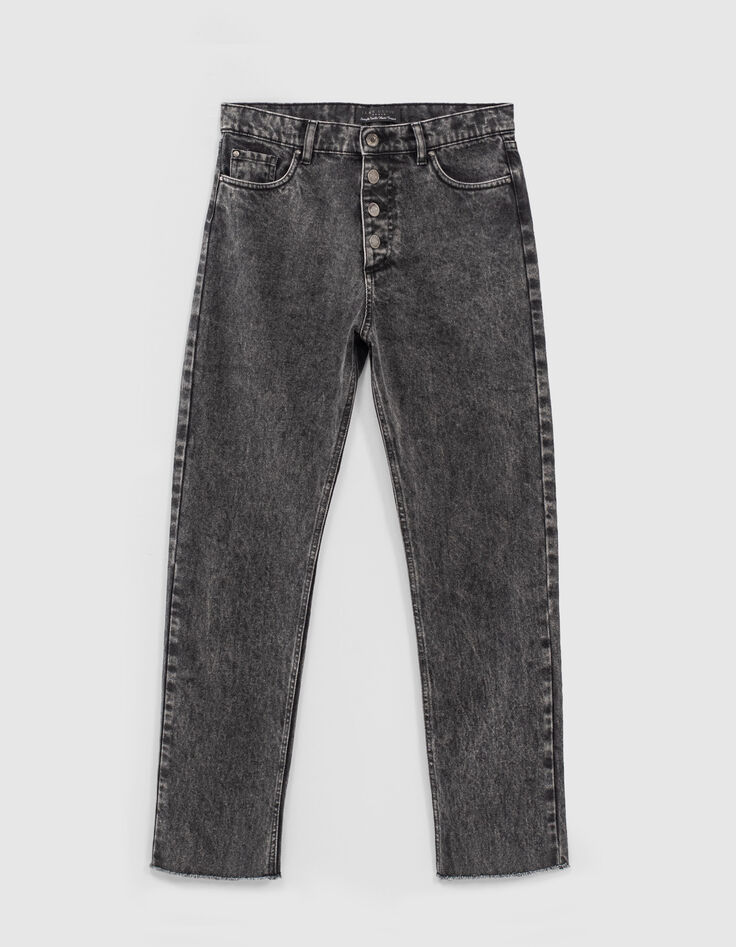Vaqueros rectos cropped gris delavado botones mujer-1