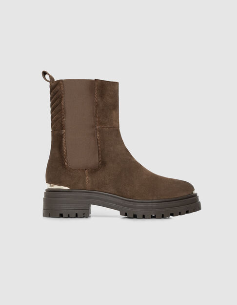 Women’s brown suede Chelsea boots with lugged soles - IKKS