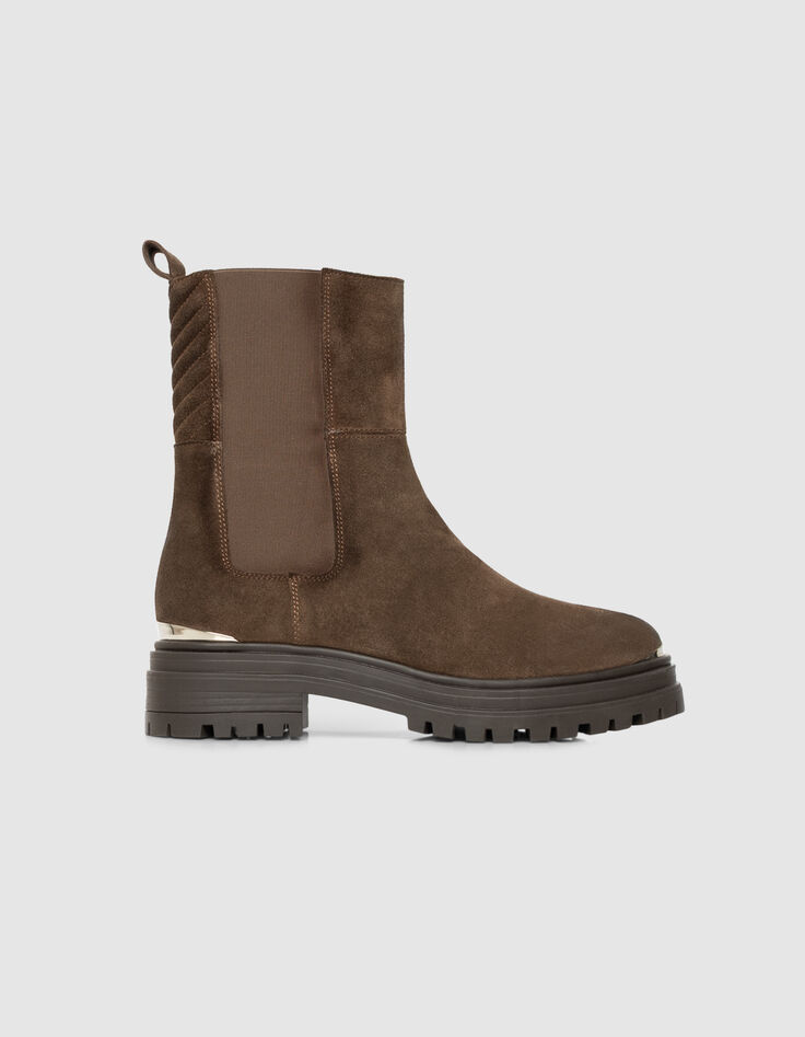 Women’s brown suede Chelsea boots with lugged soles-1 Women’s brown suede Chelsea boots with lugged soles-1