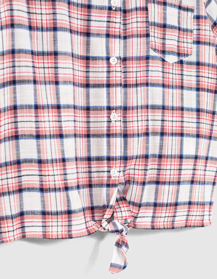 Girls’ white shirt to knot with pink check - IKKS