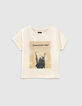 Ecrufarbenes Mädchen-Bio-T-Shirt mit Glittermotiv-1