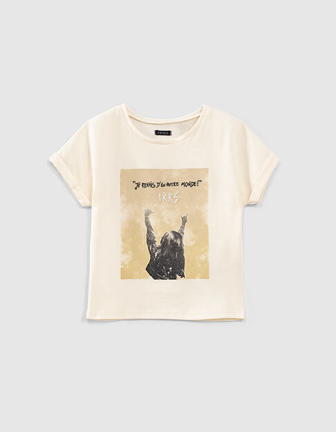 Ecrufarbenes Mädchen-Bio-T-Shirt mit Glittermotiv
