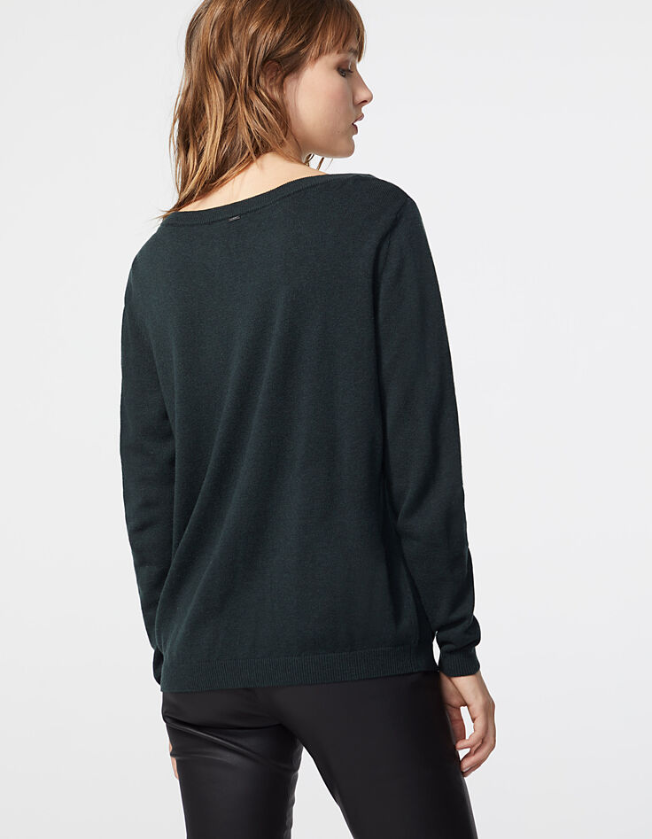 Jersey verde de mayoría lana jacquard tigre mujer-3