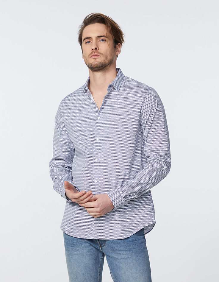 Blauw SLIM overhemd Albini® retromotief heren-2