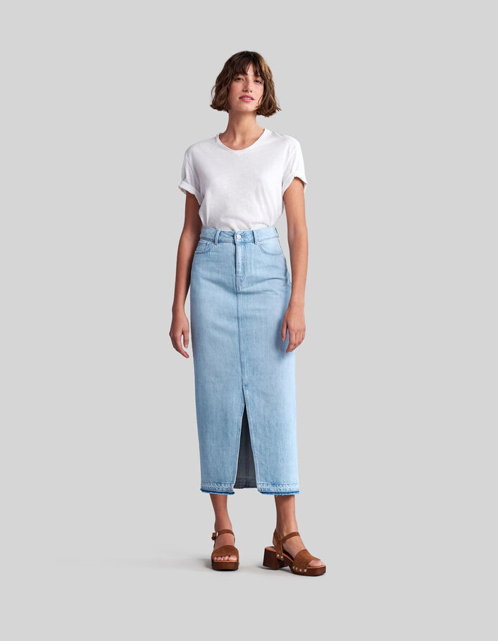 Women’s light blue organic cotton denim midi skirt - IKKS