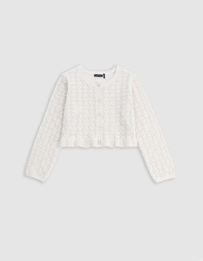 Champagnerfarbene Mädchenstrickjacke, Lochmuster, Lurex - IKKS