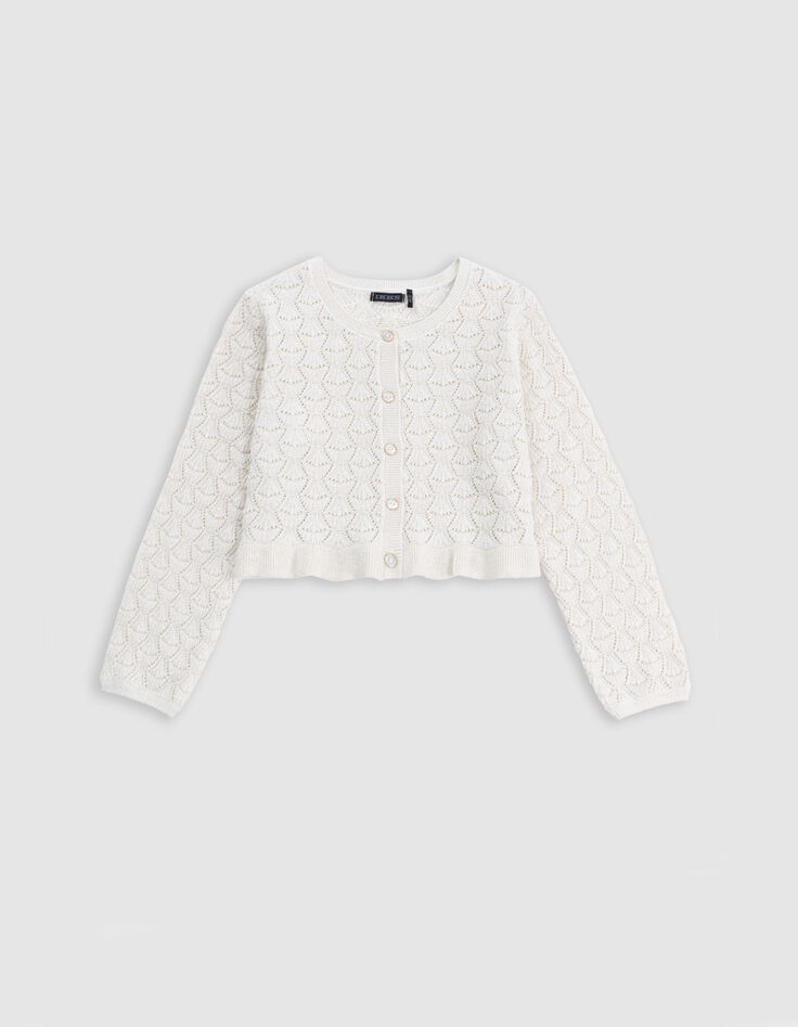 Cardigan champagne tricot ajouré lurex fille-3