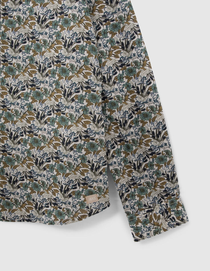 Chemise kaki imprimé fleurs vertes garçon-4
