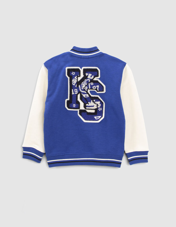 Boys’ blue and ecru baseball cardigan, XL embroidered back-6