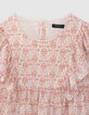 Girls’ ecru blouse, flowery print with silver threads-2