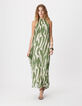 Robe longue verte imprim&eacute; graphique Femme-3