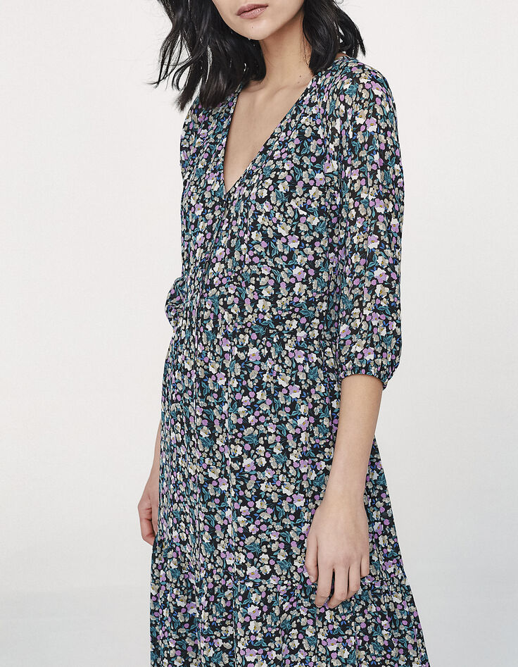 Midi jurk in viscose print bloemen dames-1