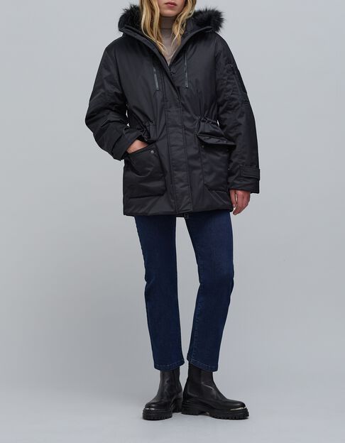 Parka negra de rayas para mujer - IKKS