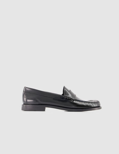 Mocassins noirs cuir avec couture fronc&eacute;e Femme - IKKS