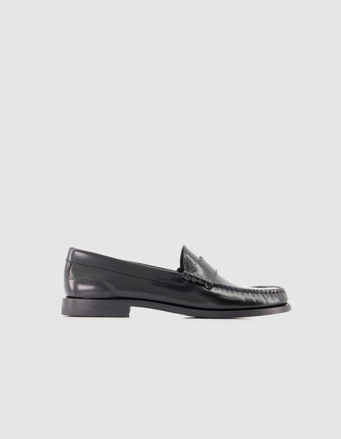Mocassins noirs cuir avec couture fronc&eacute;e Femme - IKKS