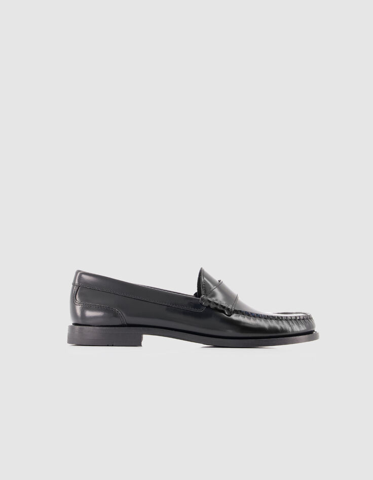 Mocassins noirs cuir avec couture fronc&eacute;e Femme-1