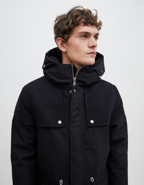 Men’s navy parka with different fabrics