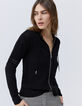 Women’s black knit studded ribbed knit cardigan-2