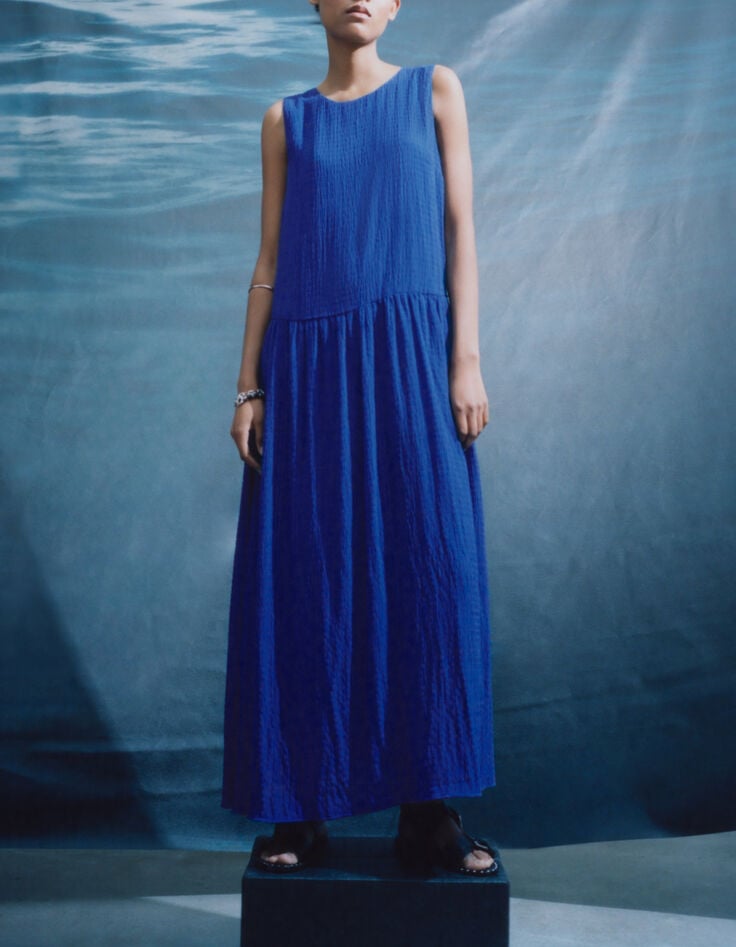 Women’s cobalt recycled waffle fabric long dress-9