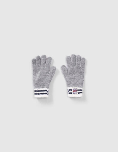 Graue Jungenstrickhandschuhe mit gestreiften Rippb&uuml;ndchen - IKKS