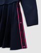 Girls’ navy knit pleated long-sleeved dress-7