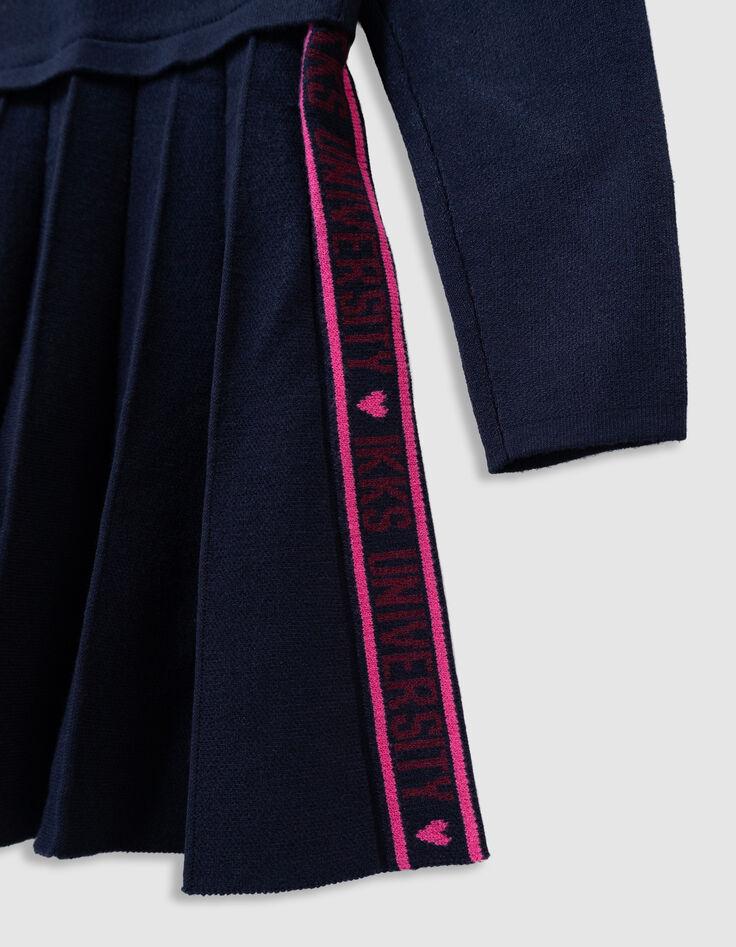 Girls’ navy knit pleated long-sleeved dress-7 Girls’ navy knit pleated long-sleeved dress-7