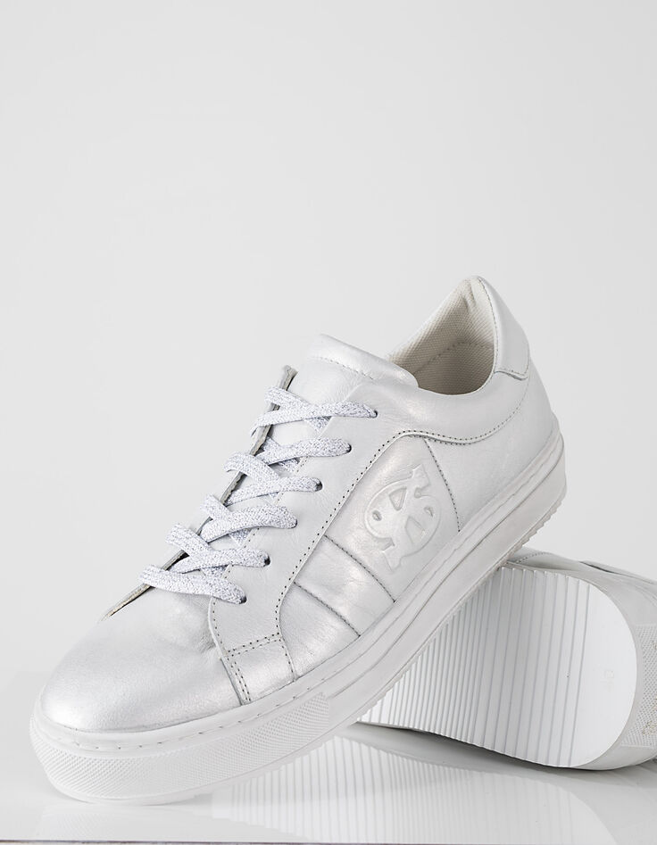 Baskets en cuir argent lacets IKKS femme-5