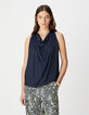 Women's satin navy sleeveless top-2