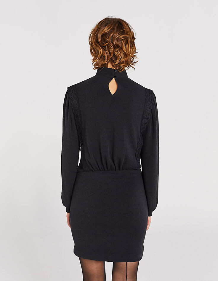 Robe noire en maille tricot apport dentelle-2