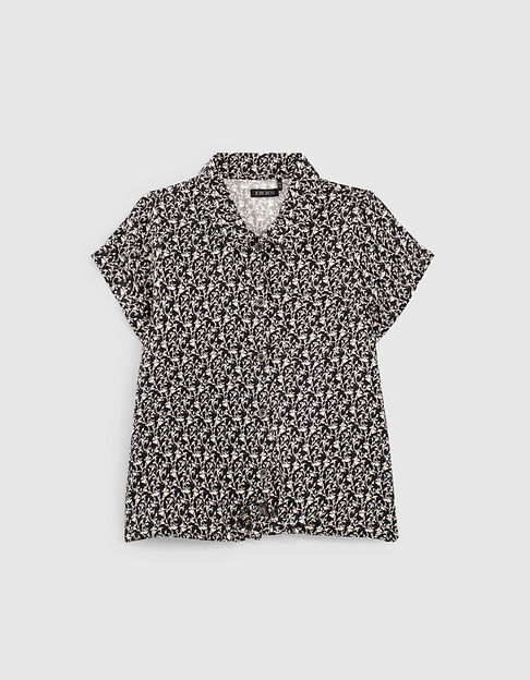 Girls’ black lily print Ecovero® short-sleeve shirt - IKKS