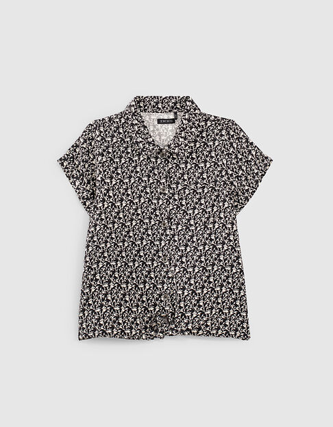 Girls’ black lily print Ecovero® short-sleeve shirt
