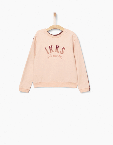 Girls’ reversible redwood and pastel pink sweatshirt - IKKS
