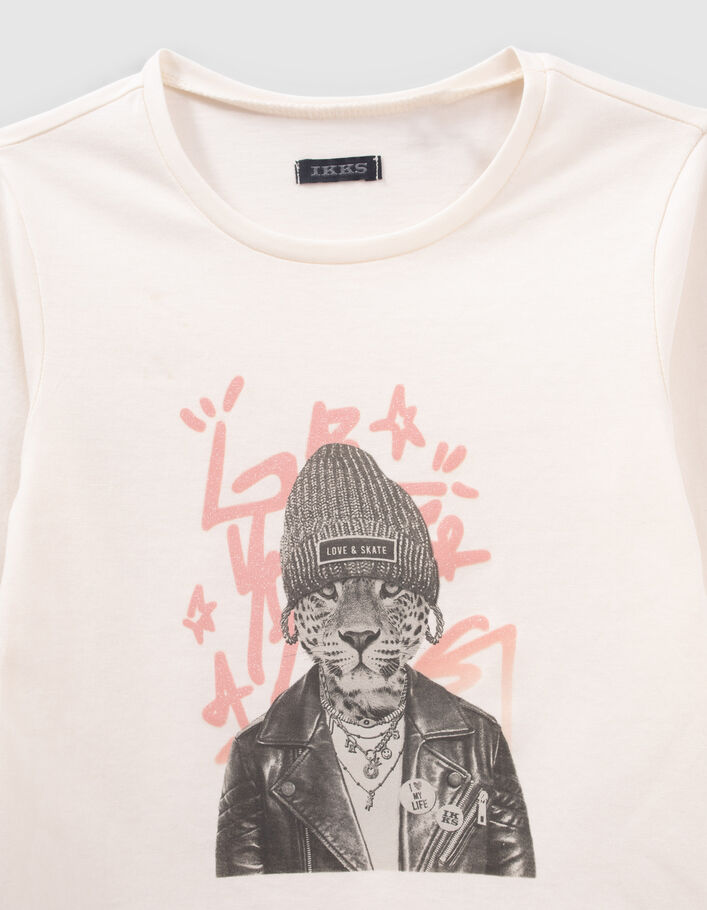 Camiseta crudo leopardo fondo tag lentejuelas niña-3