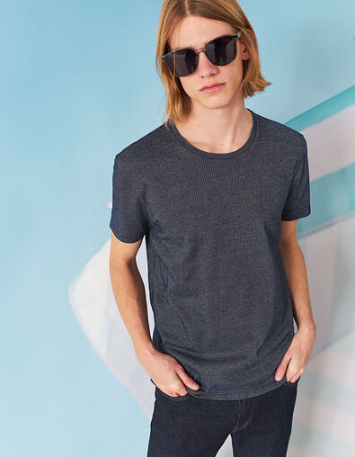 Tee-shirt bleu foncé jacquard faux-uni Homme - IKKS