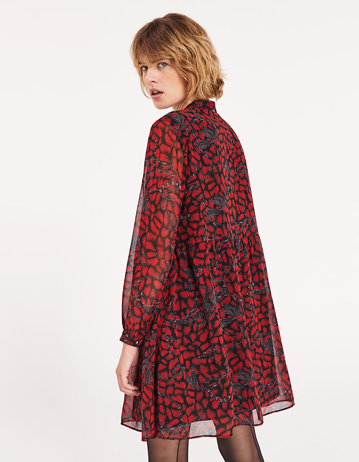 Women’s red snake-print voile short dress-4 Women’s red snake-print voile short dress-4