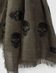 Women’s khaki and black skull motif wool/cotton scarf-2