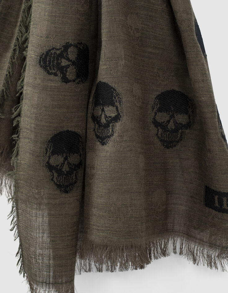 Women’s khaki and black skull motif wool/cotton scarf-2