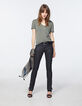 Kaki T-shirt in viscose metallic draden en tekst dames-5