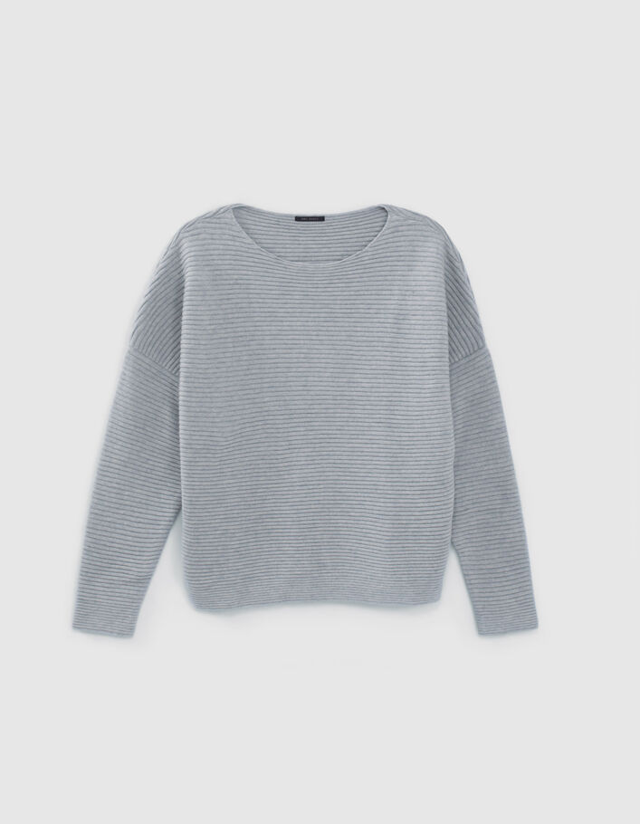Women's grey ribbed knit boat neck sweater