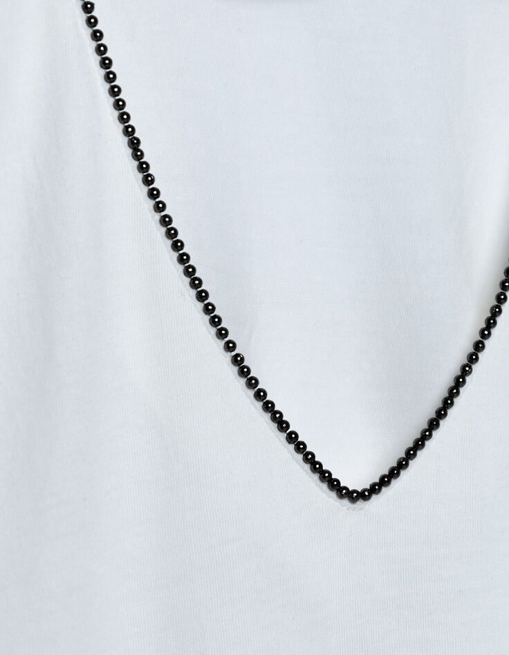 Tee-shirt blanc encolure V bijou Femme-5