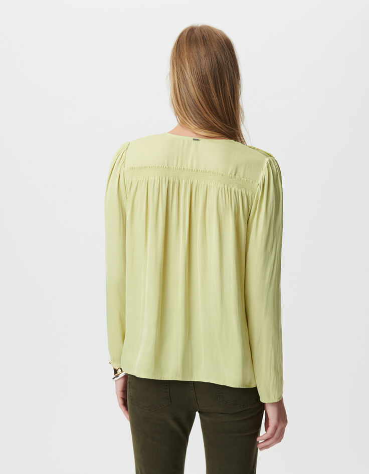 Blouse verte fluide détails smocks Femme-3