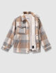 Boys’ beige check woolcloth fur-lined jacket-9