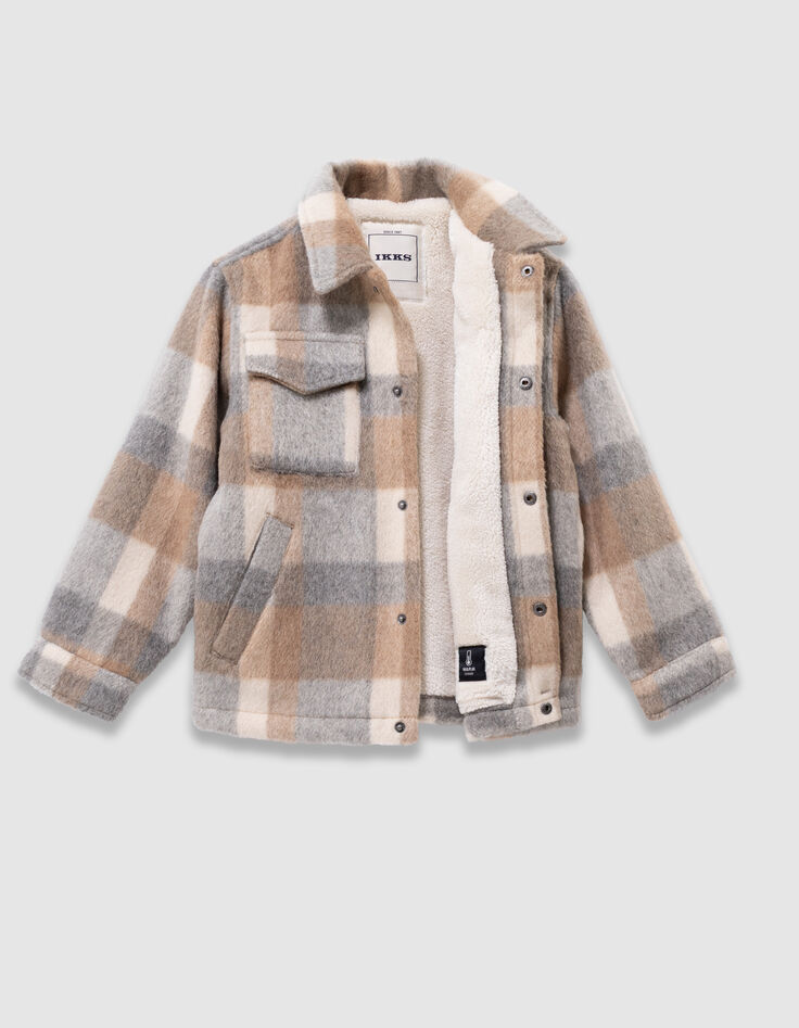 Boys’ beige check woolcloth fur-lined jacket-9