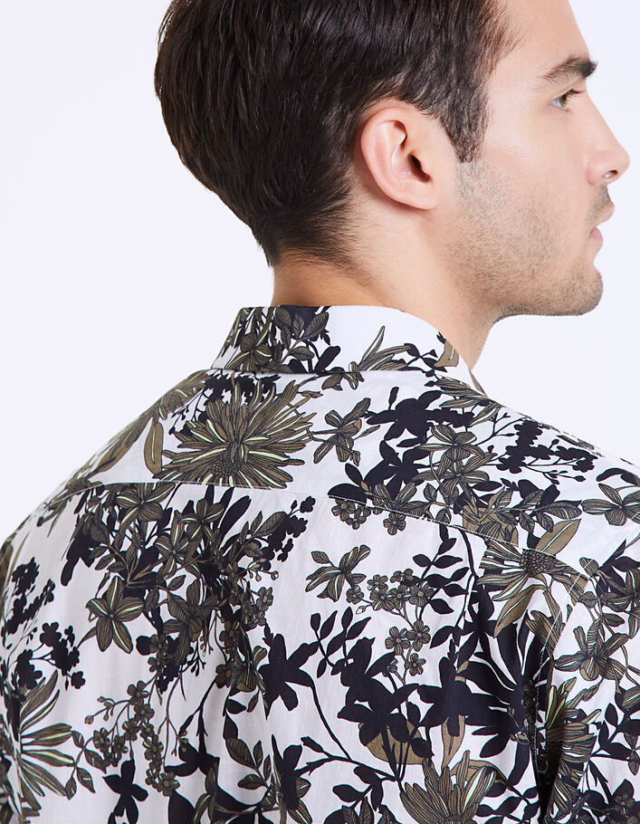 Men’s khaki flower-print short sleeve regular shirt - IKKS