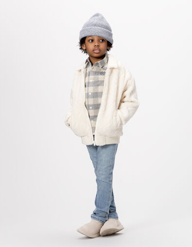 Cremeweiße Jungensweatjacke Zip Steppnähte aus Sherpa - IKKS