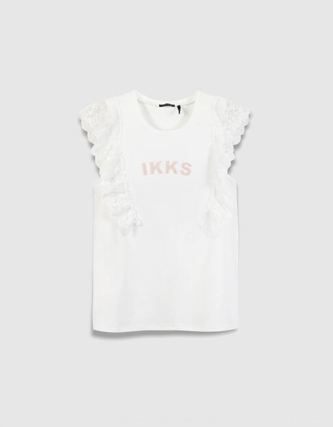 &Auml;rmelloses wei&szlig;es T-Shirt  T&uuml;ll  R&uuml;schenstickerei M&auml;dchen - IKKS