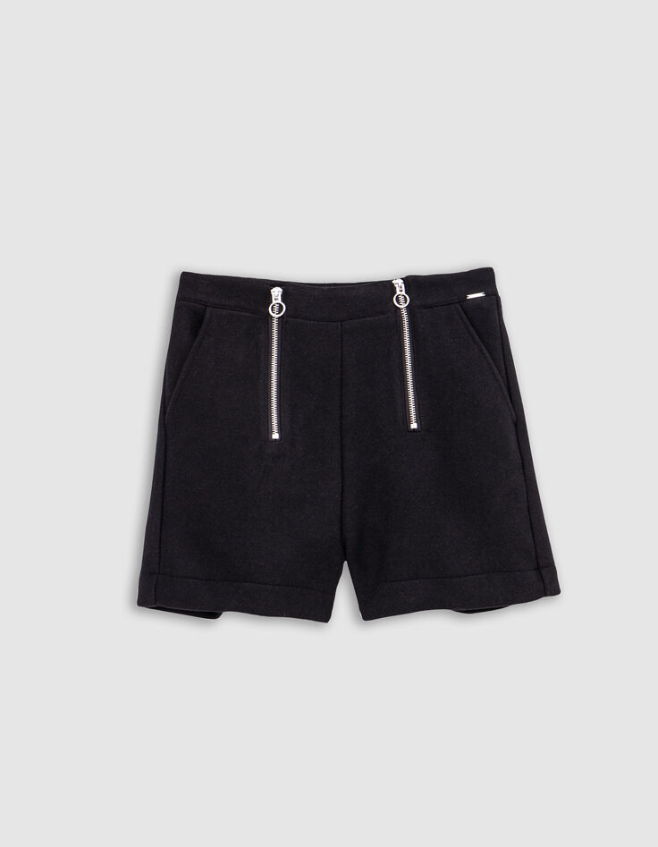 Pantalón corto de lana negro con cremallera para niña-2