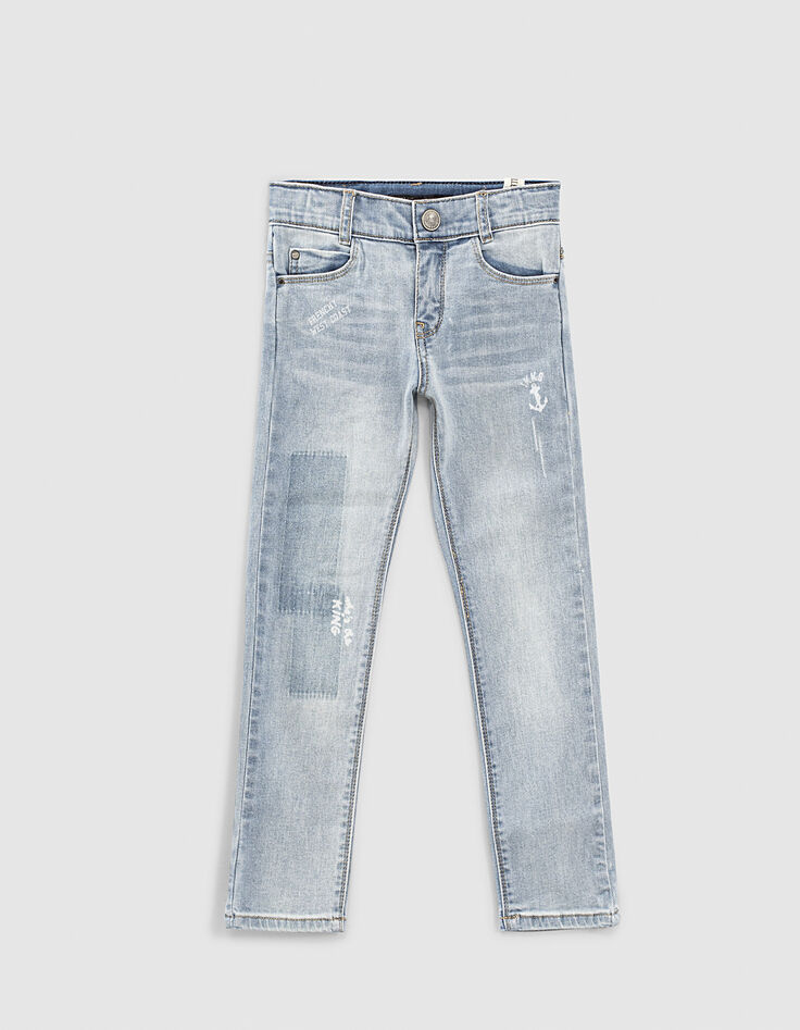 Jean slim faded blue printé coton bio waterless garçon -1 Jean slim faded blue printé coton bio waterless garçon -1