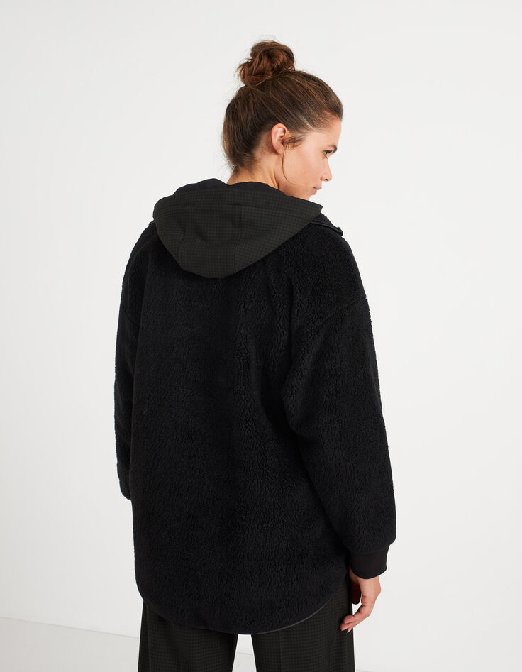 I.Code black Sherpa jacket with zip collar-3